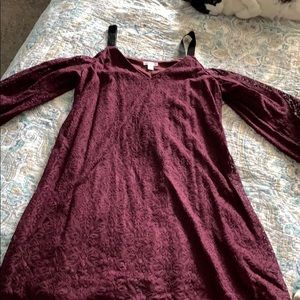 Maroon lace off the shoulder dress